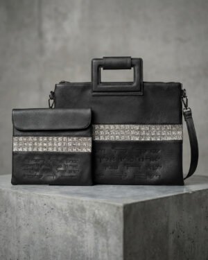 כיסוי טלית ותפילין שחור עם אבנים