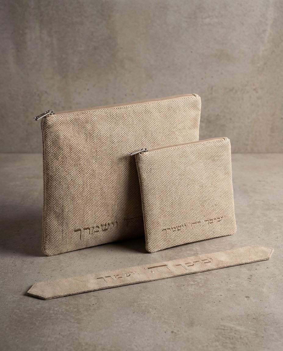 סט טלית ותפילין עם עטרה בז'