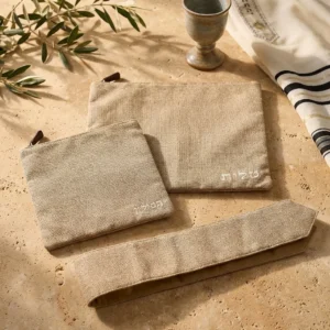 סט טלית ותפילין עם עטרה צבע חול